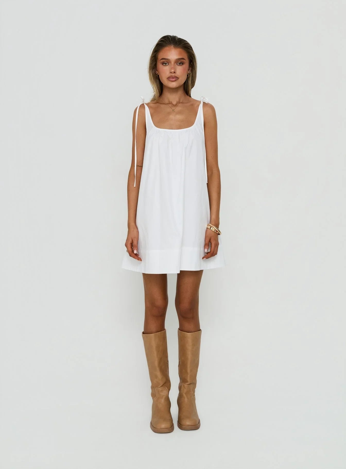 Lucka Babydoll Tie Mini Dress White