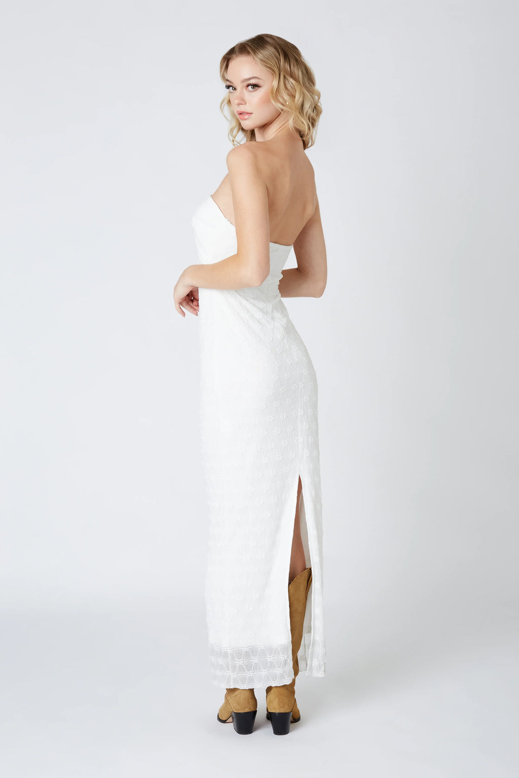 Strapless Lace Cut Out Maxi Dress