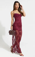 Felicia Maxi Dress - Sweetheart Neck Lace Bodycon Dress in Red