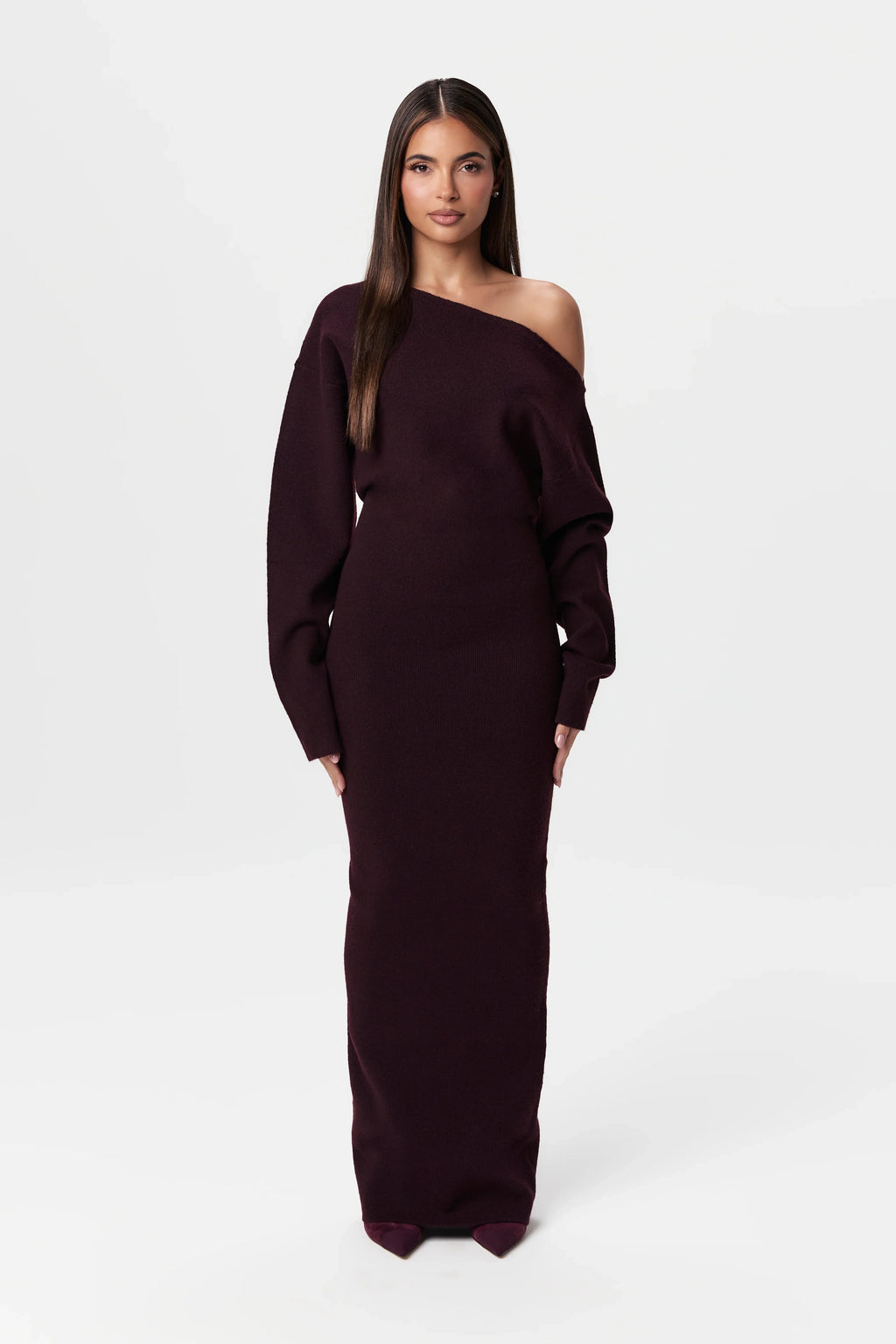 Knit Off-Shoulder Sweater Maxi Dress
