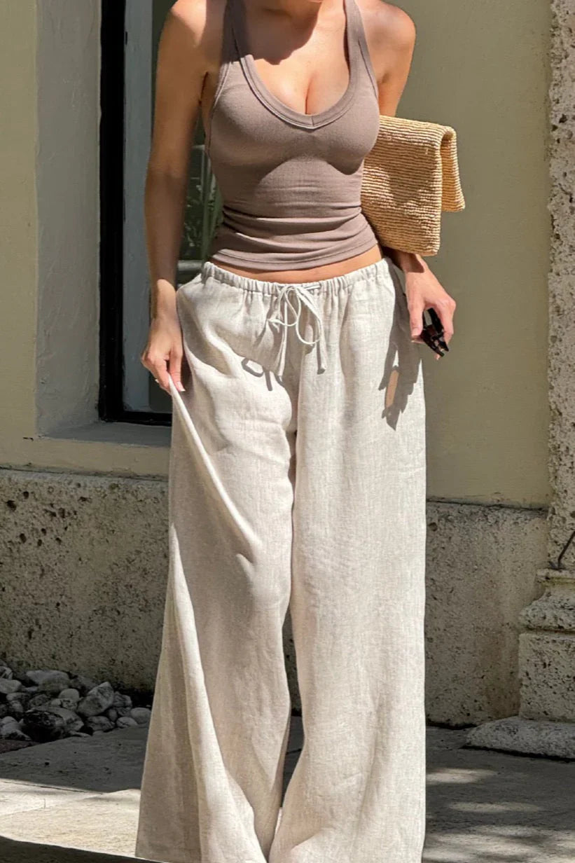 Heritage Linen Wide-Leg Pants - Sand