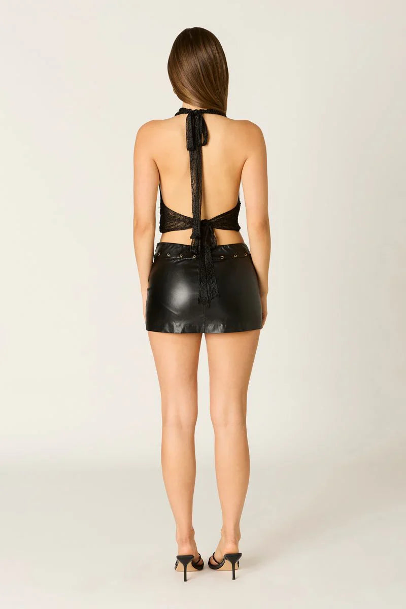 Faux Leather Grommet Mini Skirt