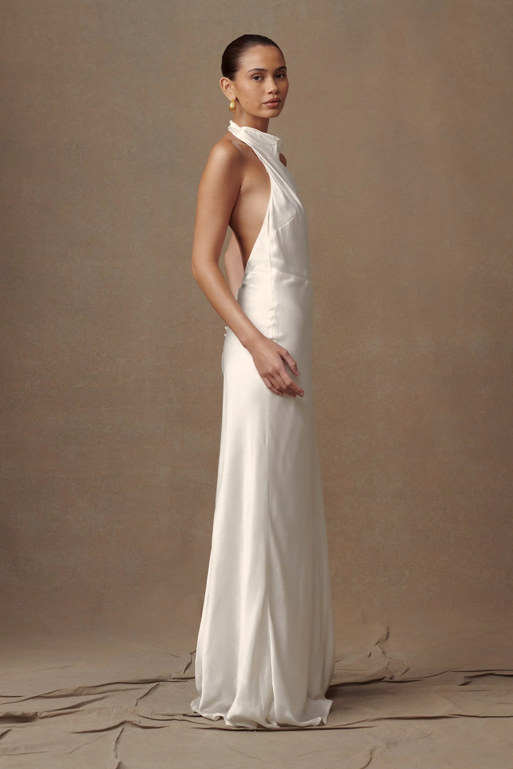 Esther Iridescent Satin Cowl Maxi Dress - Ivory