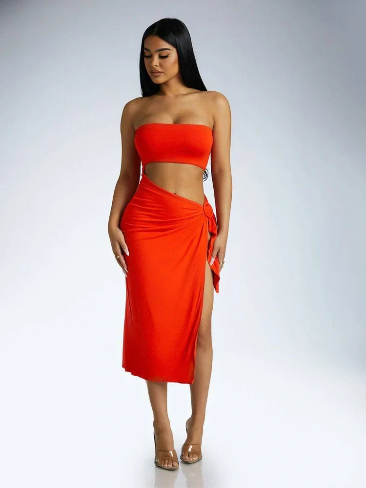 Smooth Bandeau Midi Dress