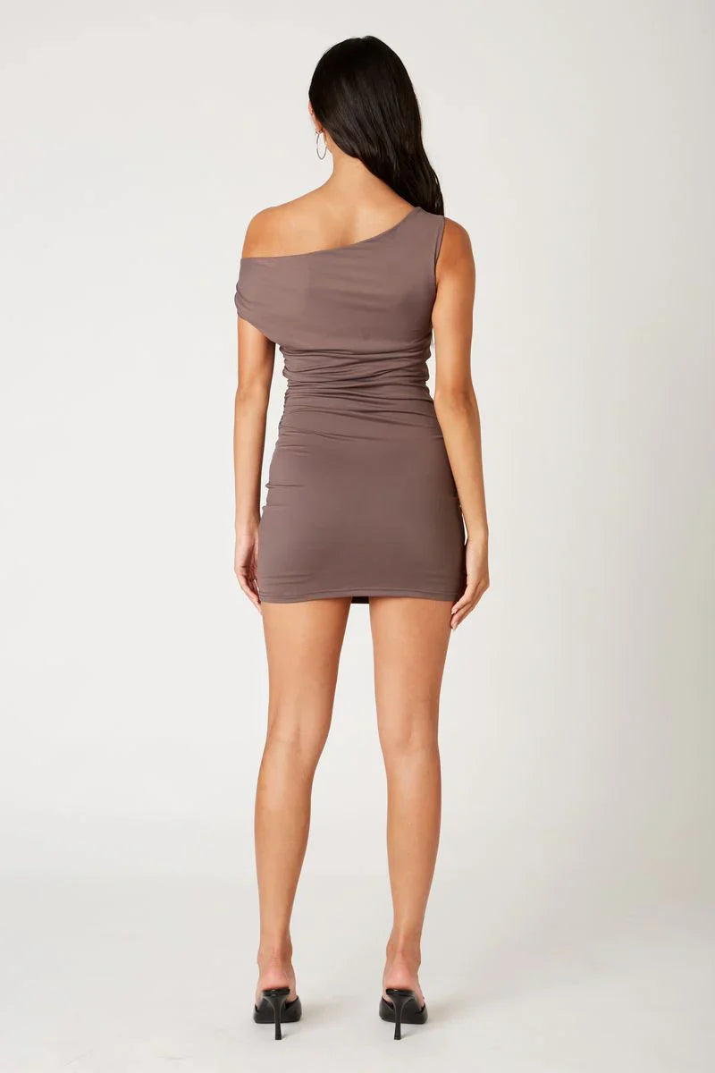 Ruched One Shoulder Mini Dress