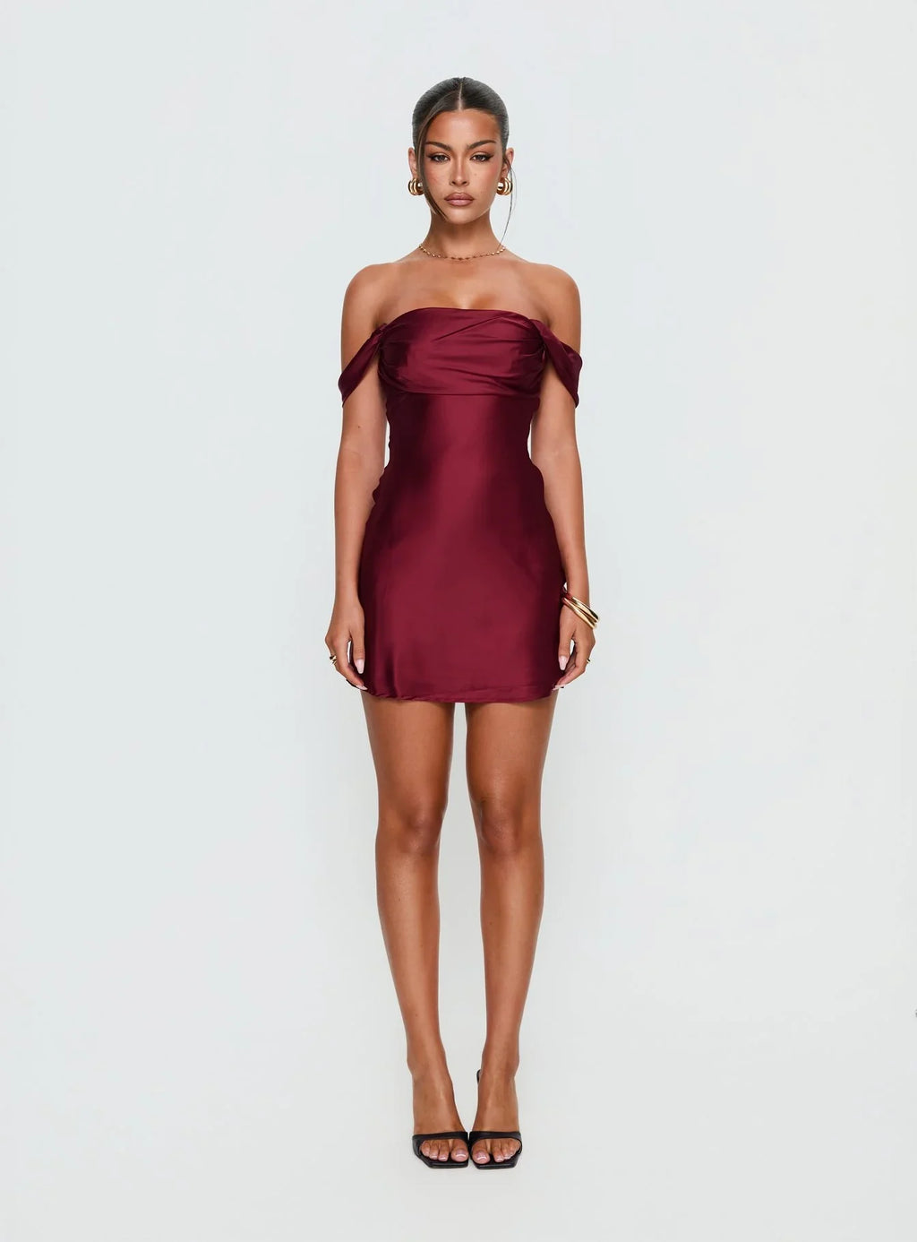 Zabbarra Off The Shoulder Mini Dress Burgundy