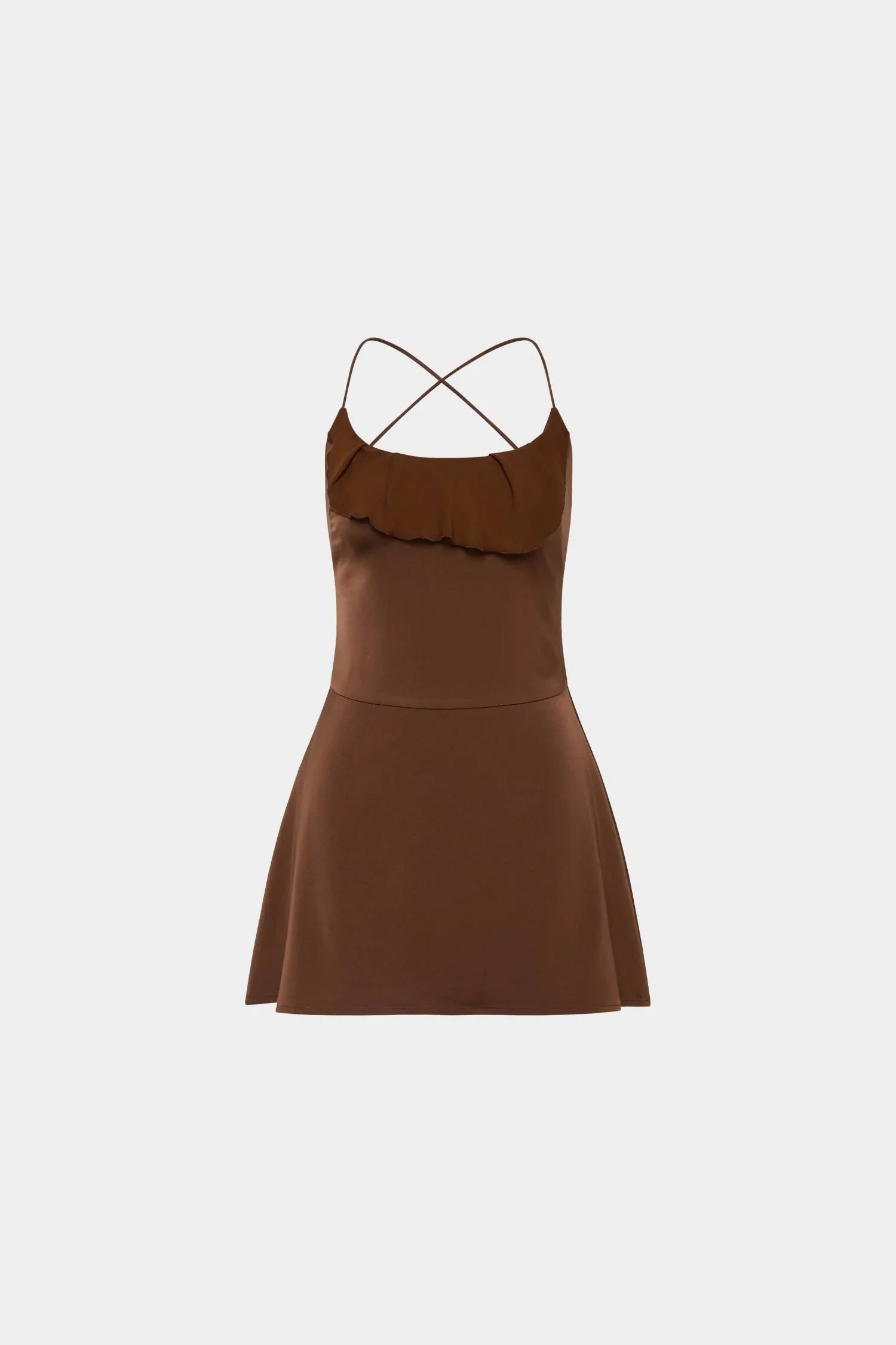 Frill Backless Mini Dress | Chocolate Satin