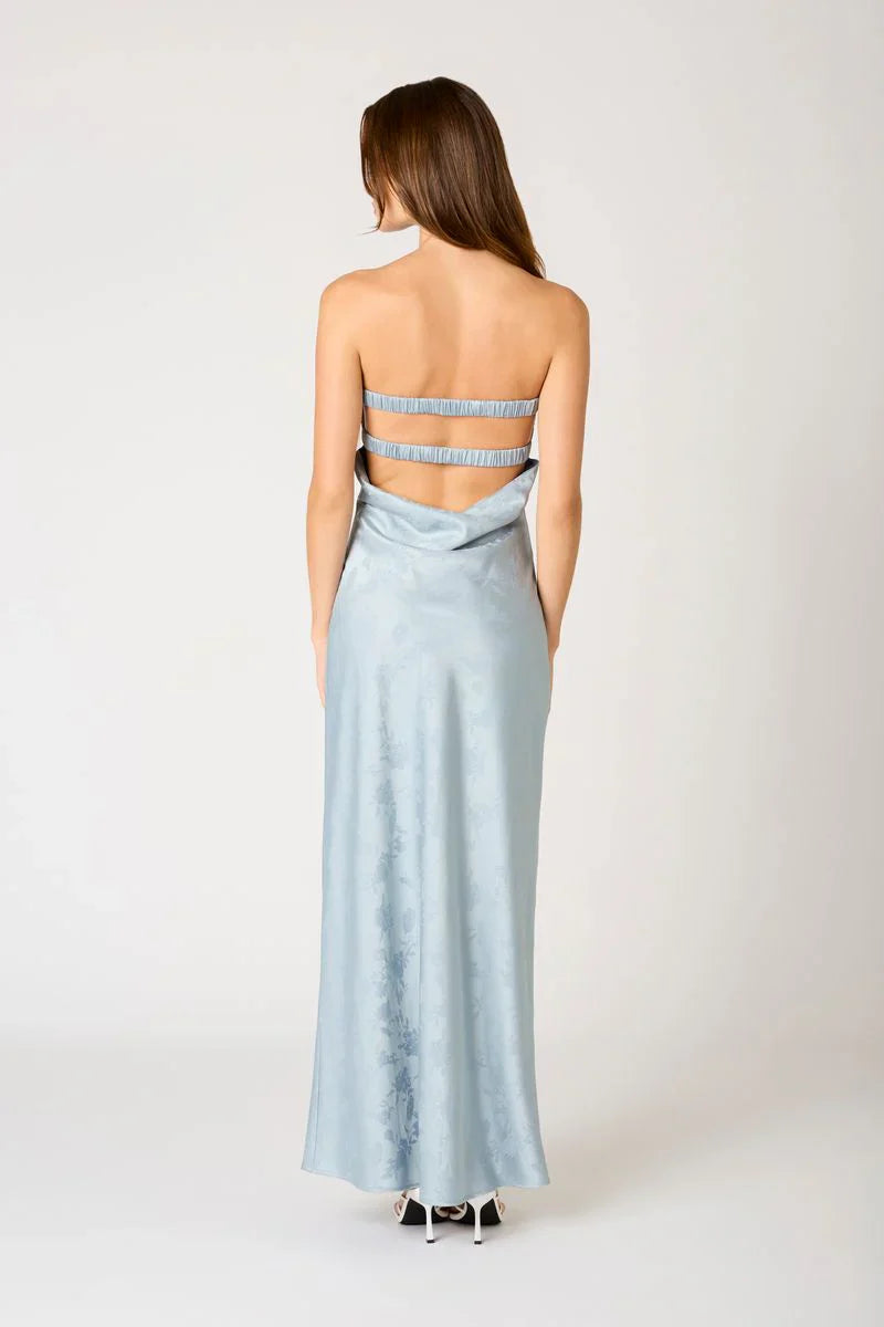 Jacquard Strapless Satin Maxi Dress