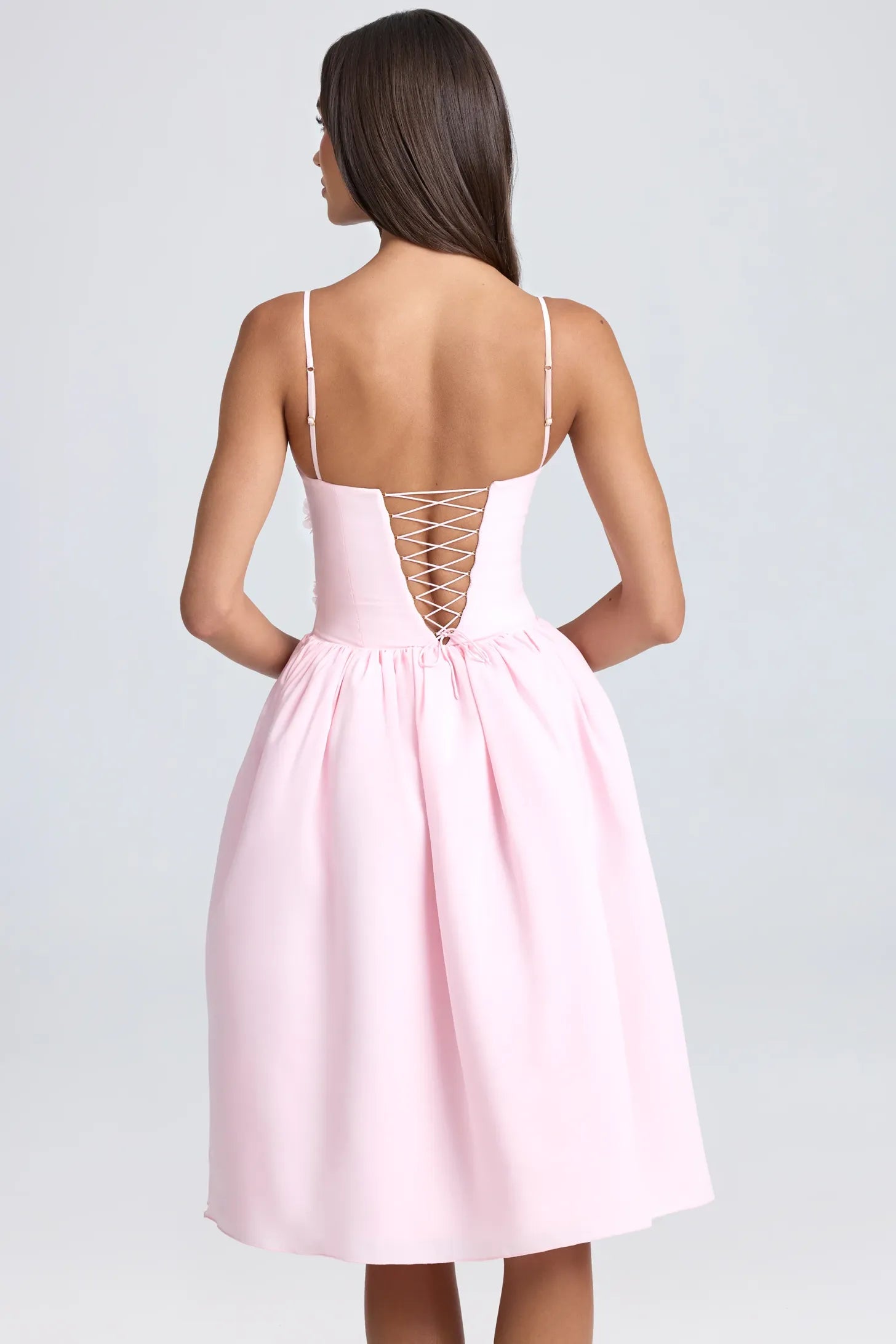Floral-Appliqué Midi Dress in Ivory