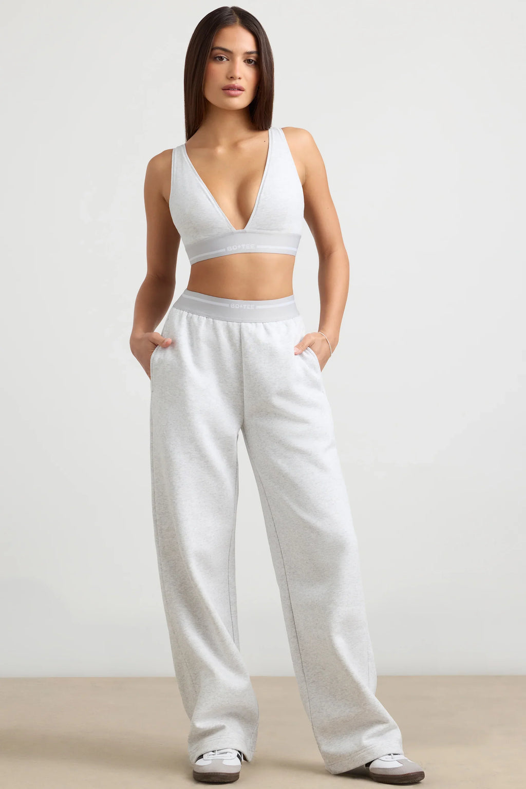 Fluid - Petite High-Waist Straight-Leg Joggers in Grey Marl
