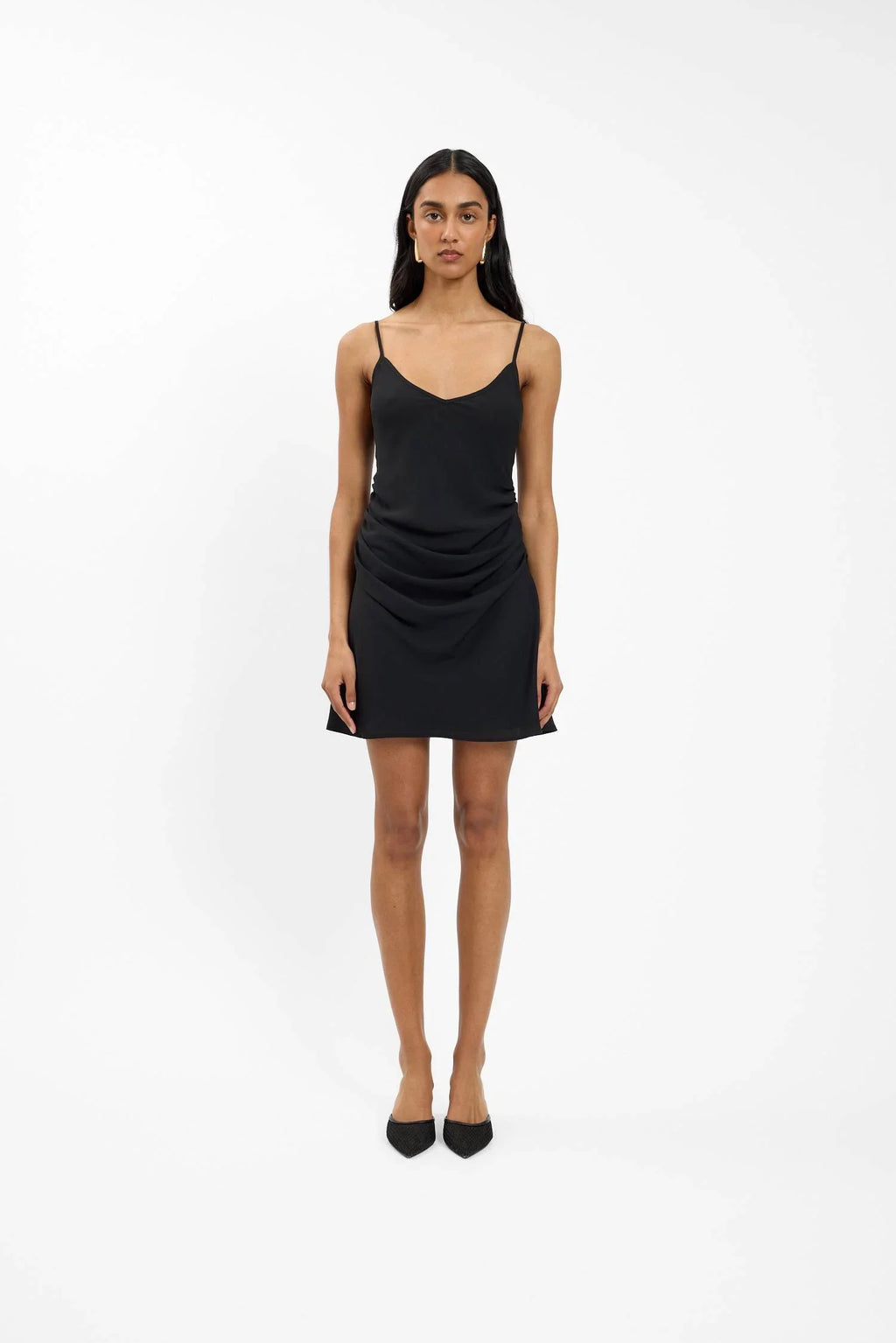 Georgette Draped Mini Dress | Black