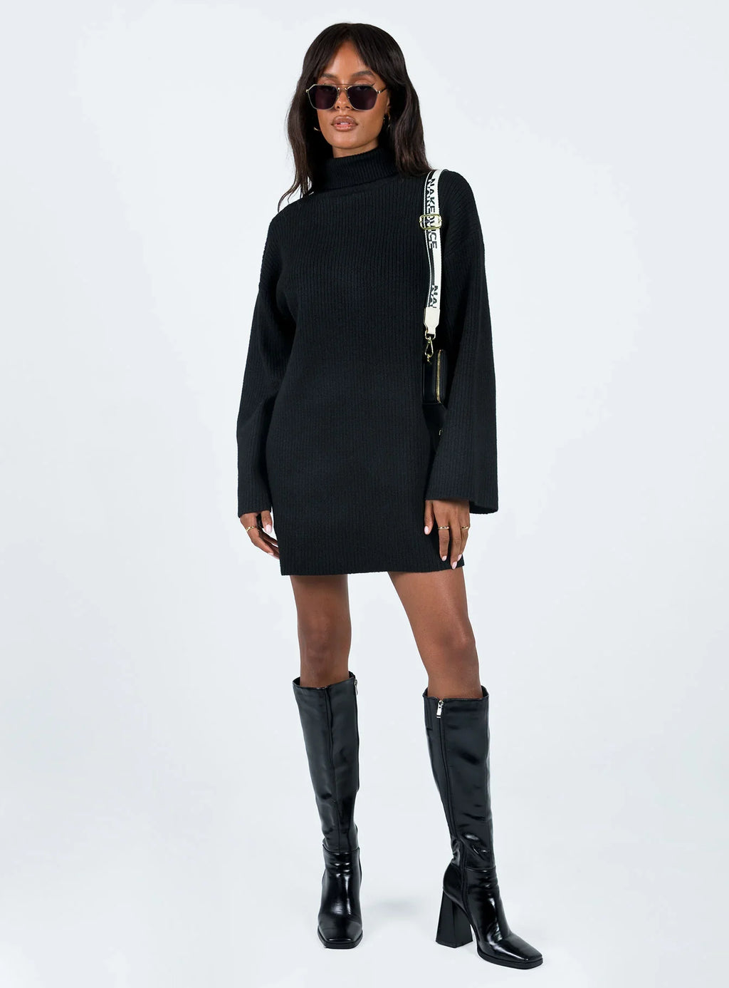 Sonelle Long Sleeve Knit Mini Dress Black