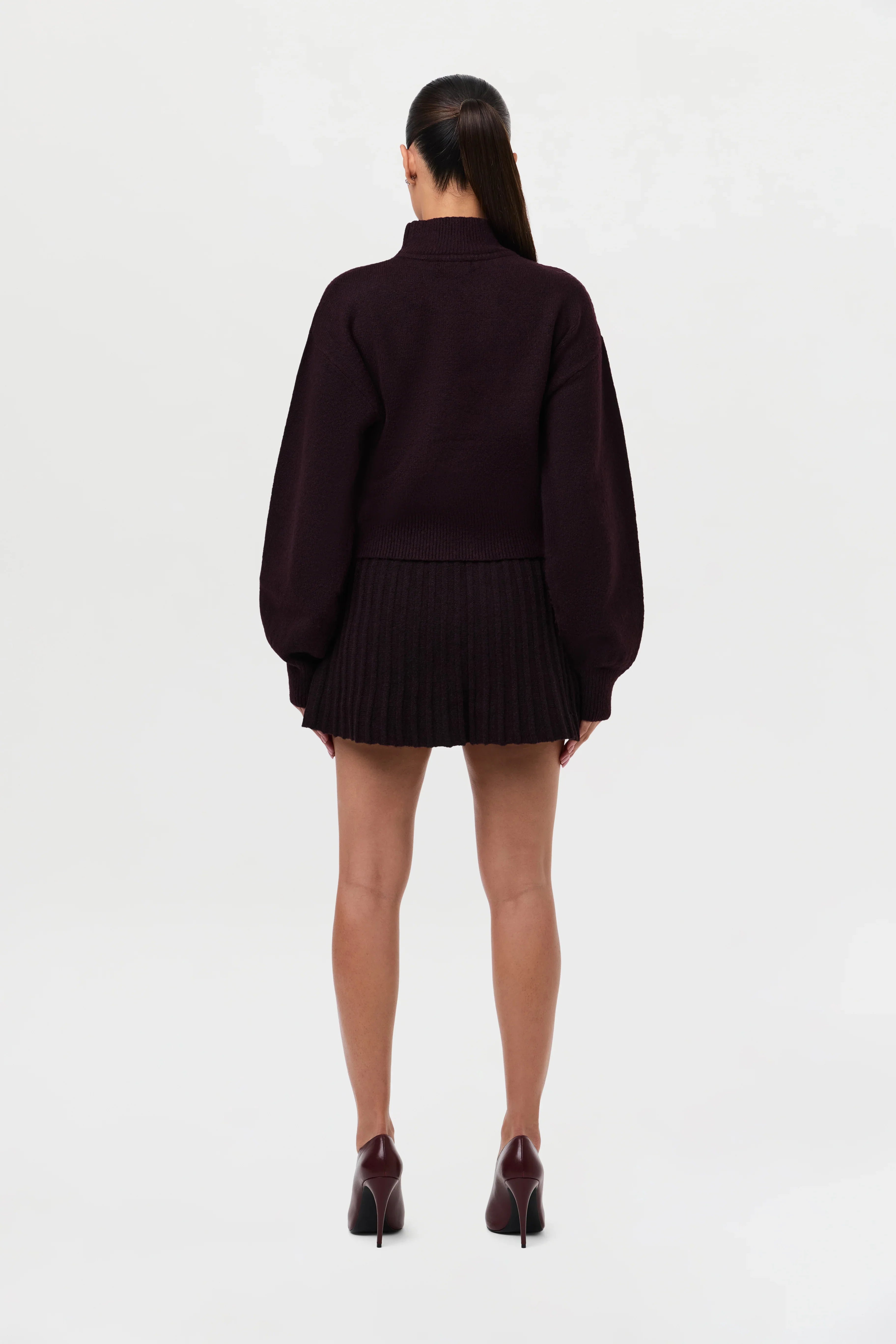 Pleated Knit Sweater Mini Skirt