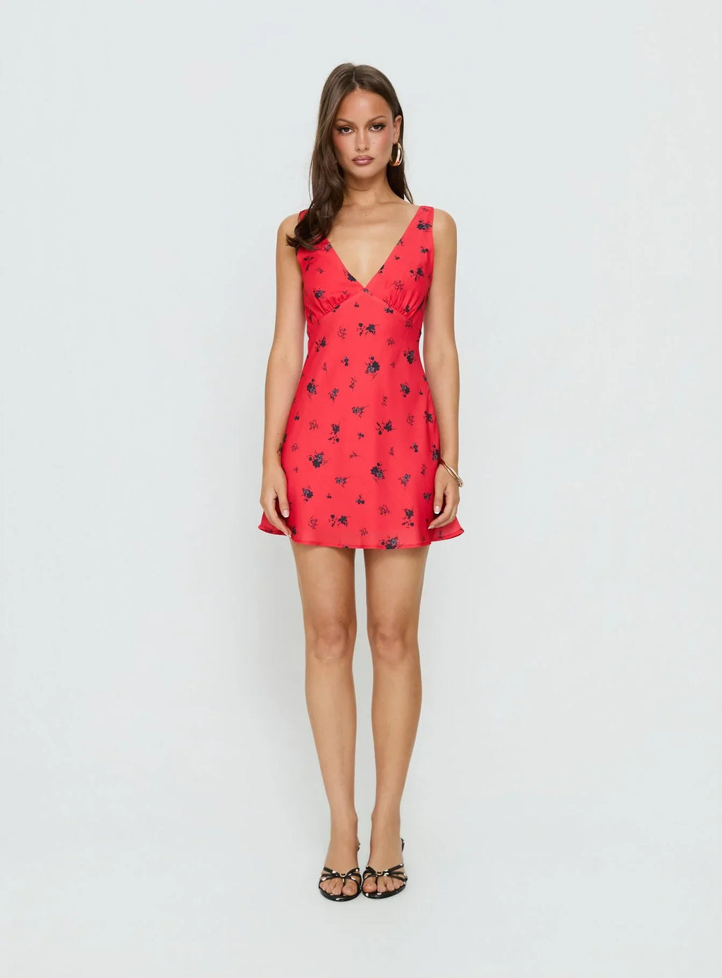 Pennie Bias Mini Dress Red Floral
