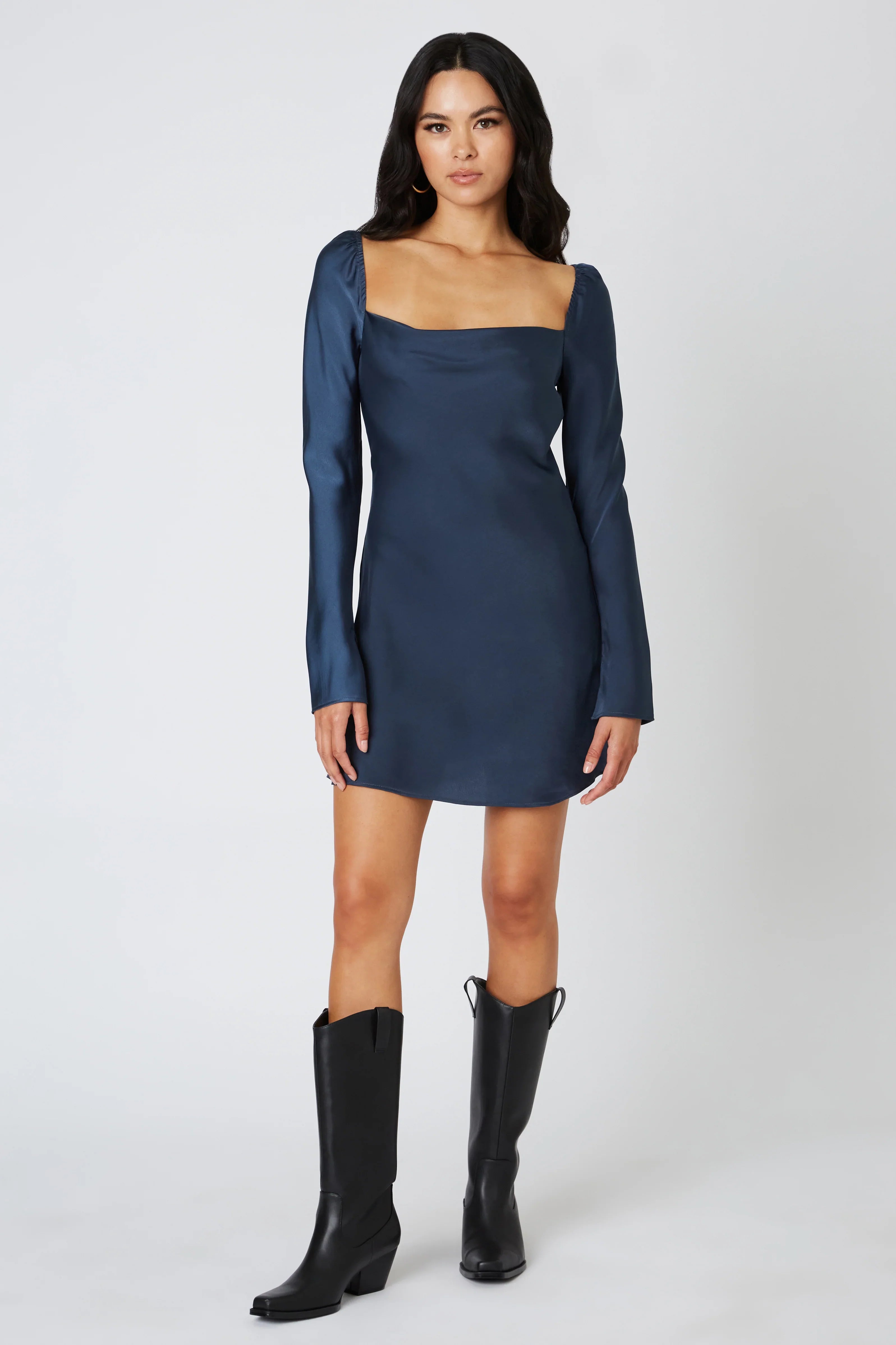 Satin Long Sleeve Mini Dress